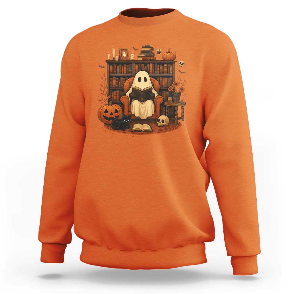 Halloween Book Lover Sweatshirt Spooky Ghost Reading Book Librarians Bookworm - Wonder Print Shop