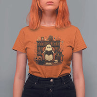 Halloween Book Lover T Shirt For Women Spooky Ghost Reading Book Librarians Bookworm - Wonder Print Shop