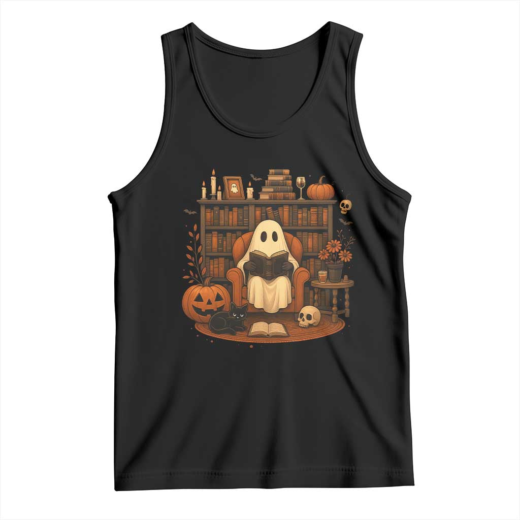 Halloween Book Lover Tank Top Spooky Ghost Reading Book Librarians Bookworm - Wonder Print Shop