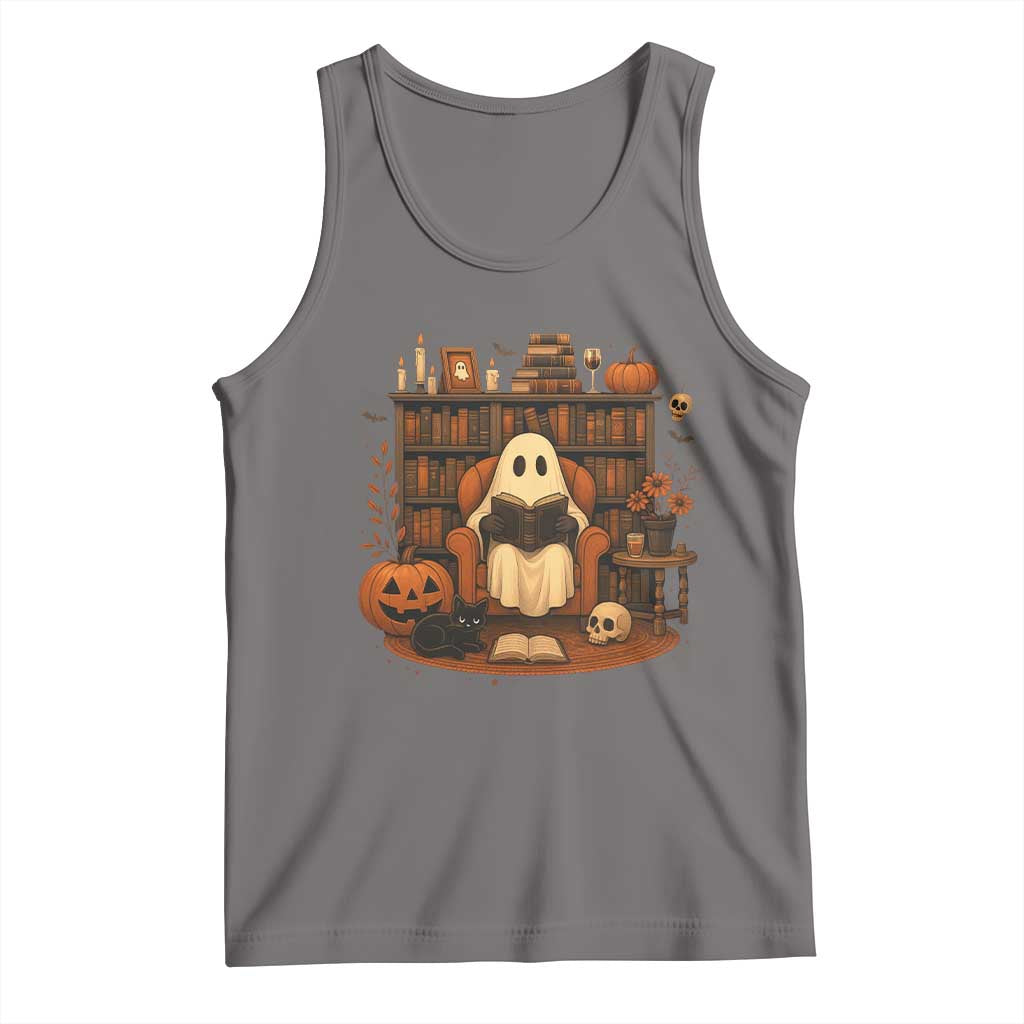 Halloween Book Lover Tank Top Spooky Ghost Reading Book Librarians Bookworm - Wonder Print Shop