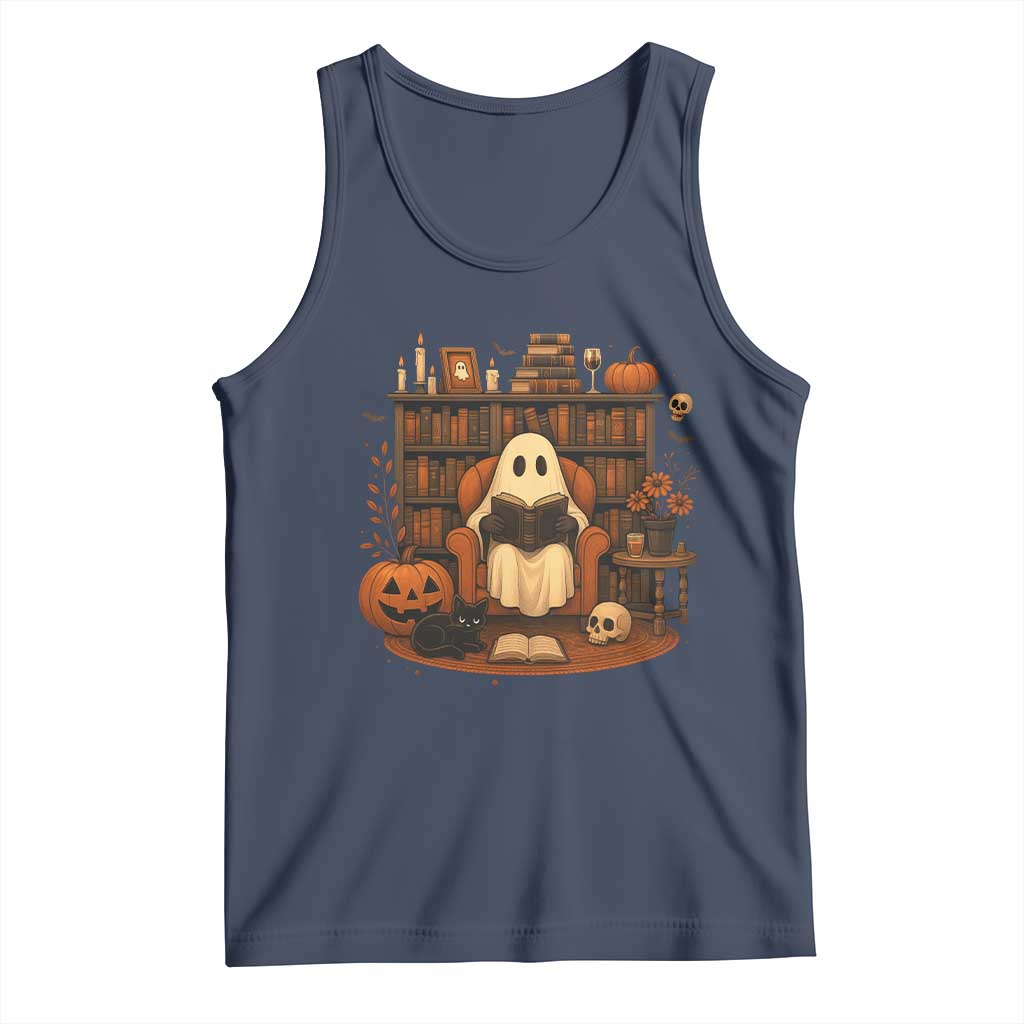 Halloween Book Lover Tank Top Spooky Ghost Reading Book Librarians Bookworm - Wonder Print Shop