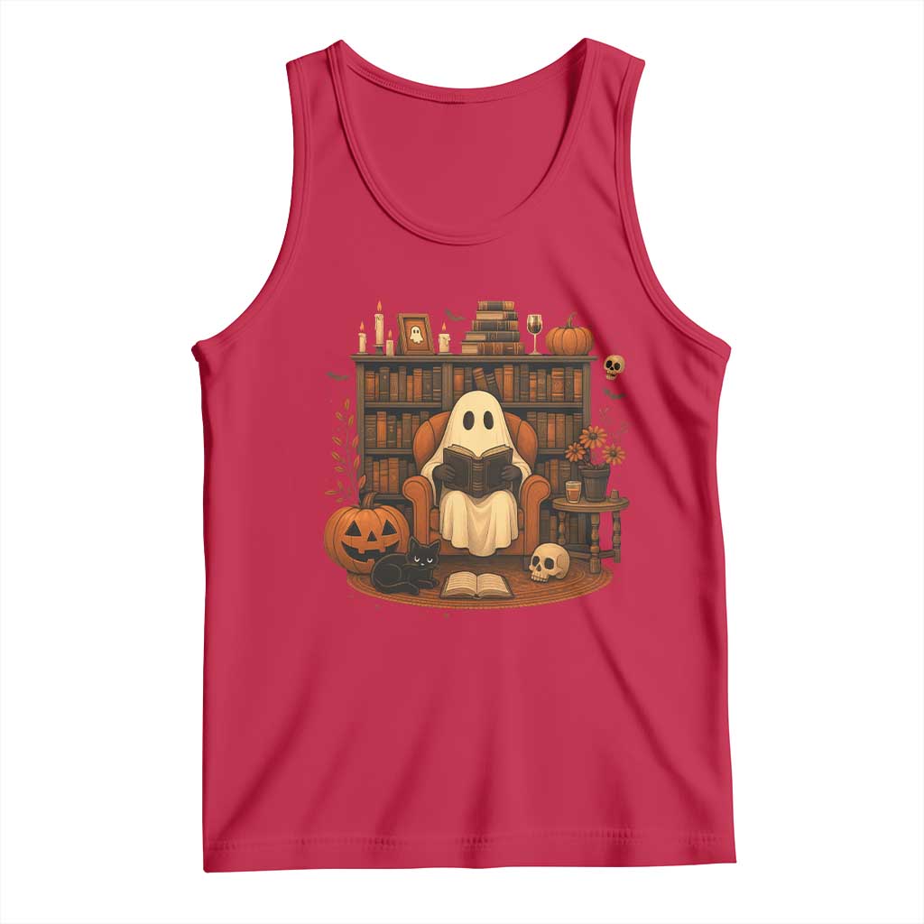 Halloween Book Lover Tank Top Spooky Ghost Reading Book Librarians Bookworm - Wonder Print Shop
