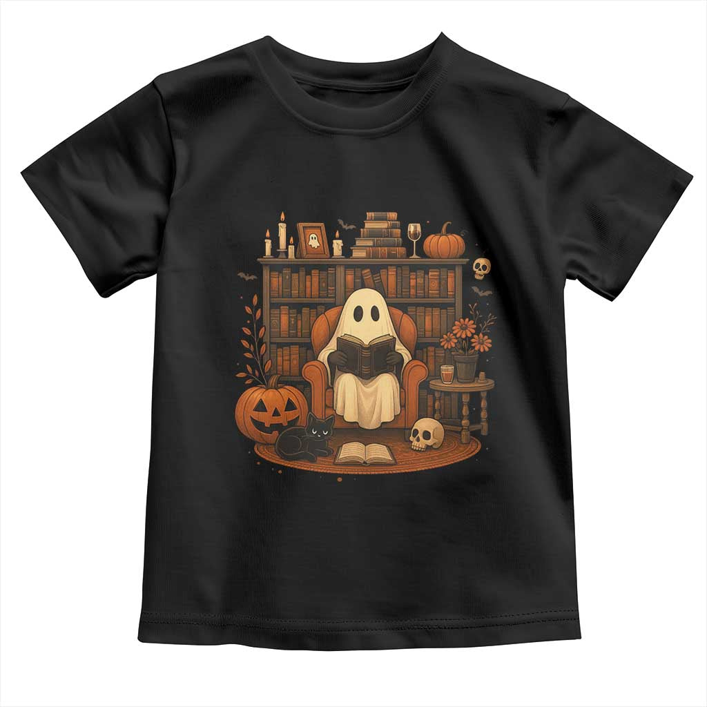 Halloween Book Lover Toddler T Shirt Spooky Ghost Reading Book Librarians Bookworm - Wonder Print Shop