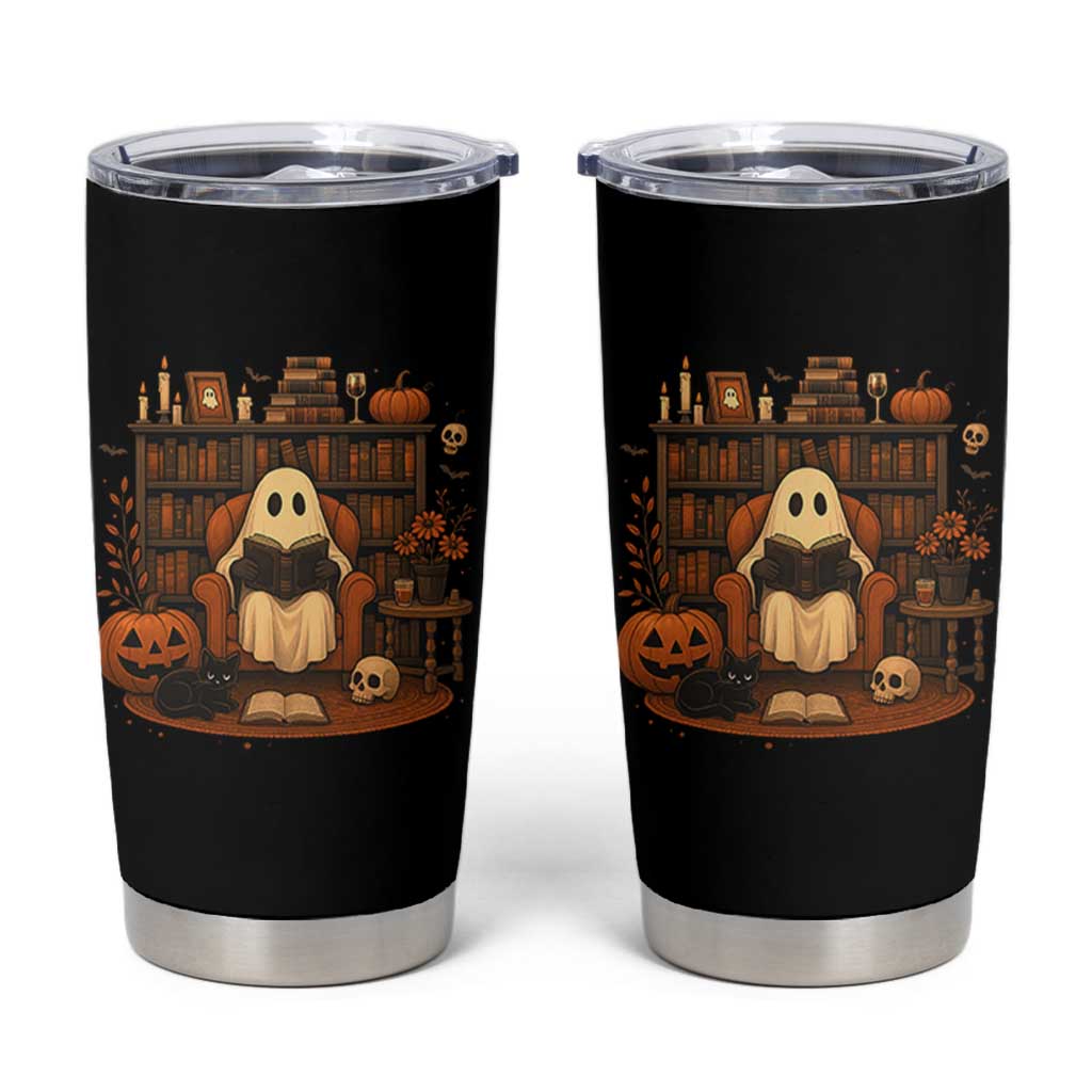 Halloween Book Lover Tumbler Cup Spooky Ghost Reading Book Librarians Bookworm - Wonder Print Shop