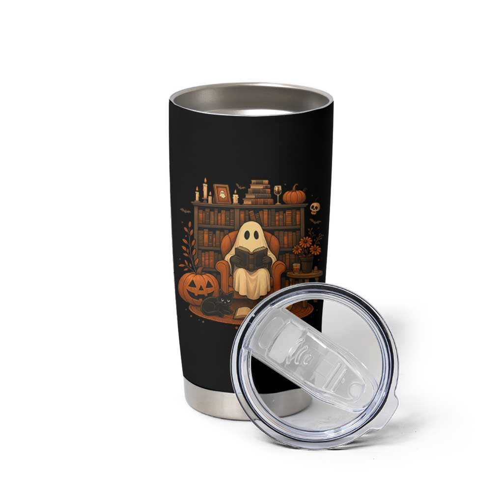 Halloween Book Lover Tumbler Cup Spooky Ghost Reading Book Librarians Bookworm - Wonder Print Shop