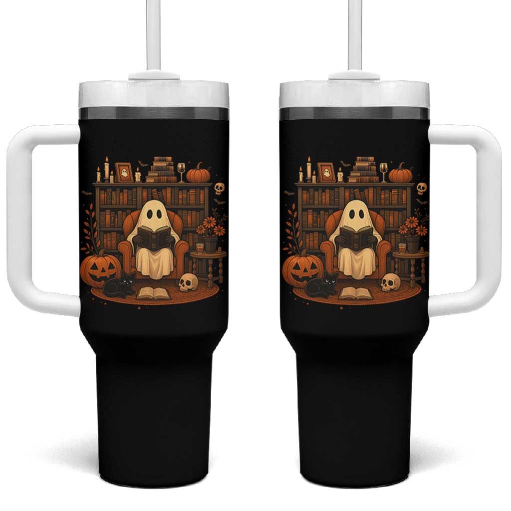 Halloween Book Lover Tumbler With Handle Spooky Ghost Reading Book Librarians Bookworm - Wonder Print Shop