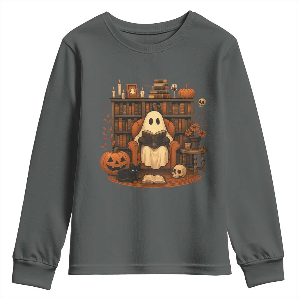 Halloween Book Lover Youth Sweatshirt Spooky Ghost Reading Book Librarians Bookworm - Wonder Print Shop