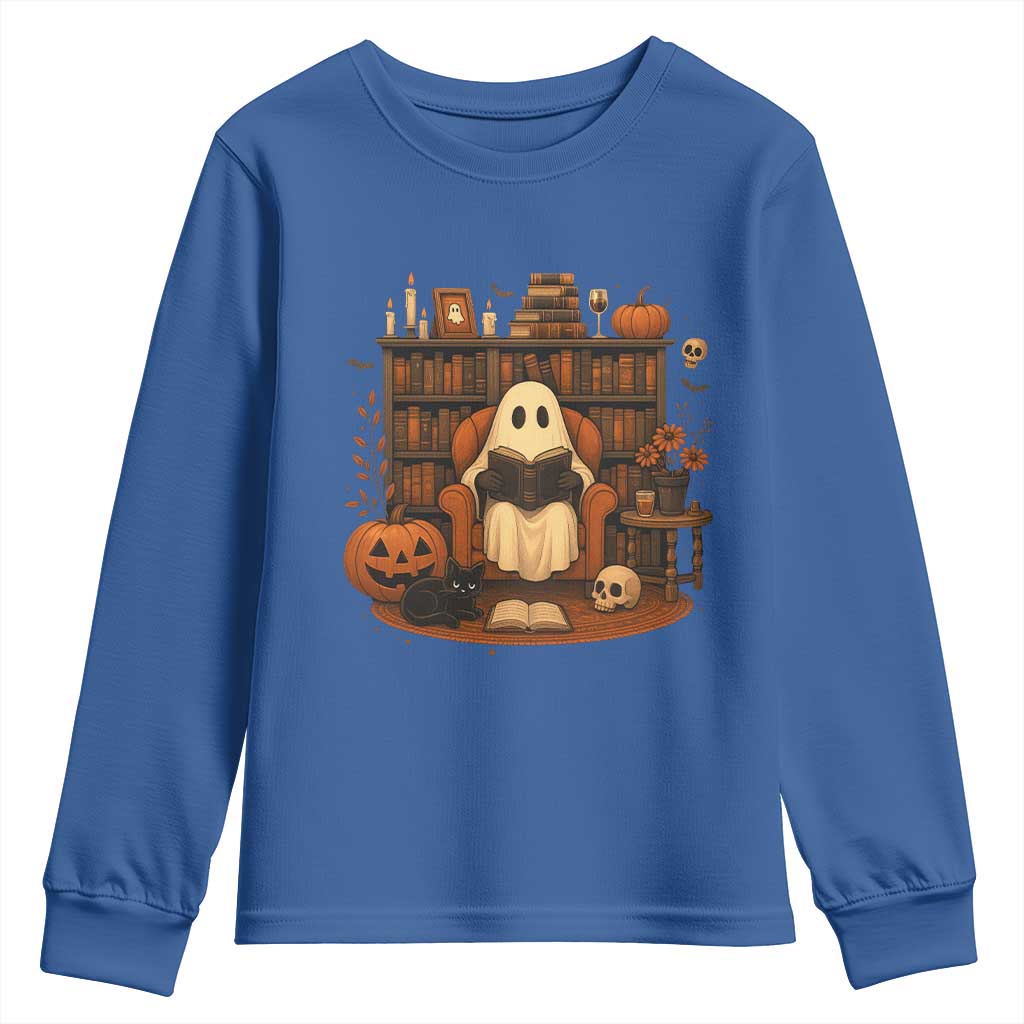 Halloween Book Lover Youth Sweatshirt Spooky Ghost Reading Book Librarians Bookworm - Wonder Print Shop