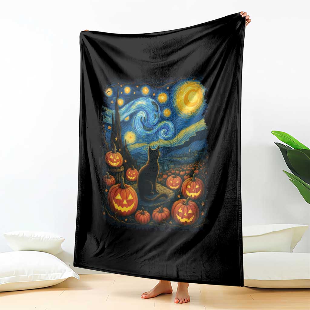 Halloween Cat Starry Night Van Gogh Cat Lovers Throw Blanket - Wonder Print Shop