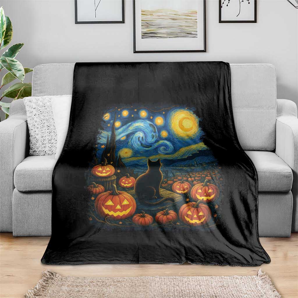 Halloween Cat Starry Night Van Gogh Cat Lovers Throw Blanket - Wonder Print Shop