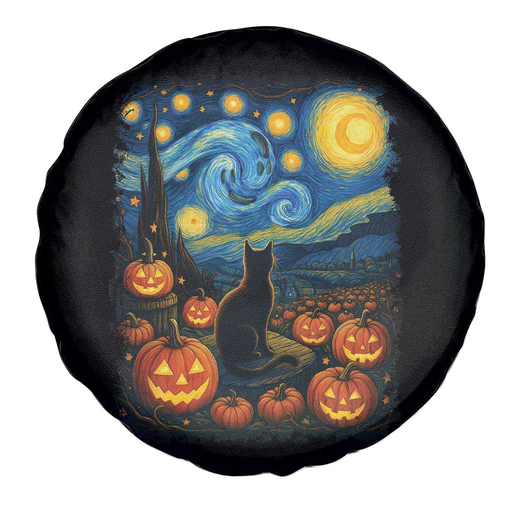 Halloween Cat Starry Night Van Gogh Cat Lovers Spare Tire Cover - Wonder Print Shop