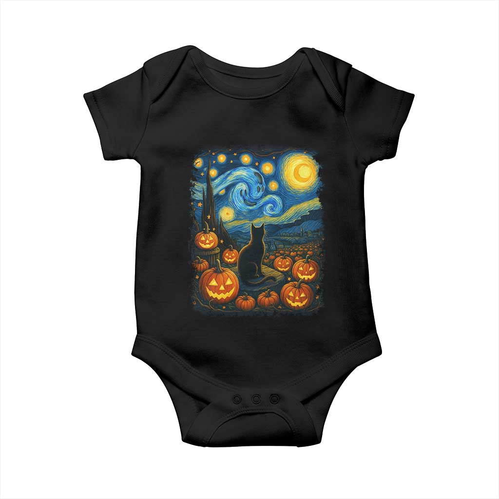 Halloween Cat Starry Night Van Gogh Cat Lovers Baby Onesie - Wonder Print Shop