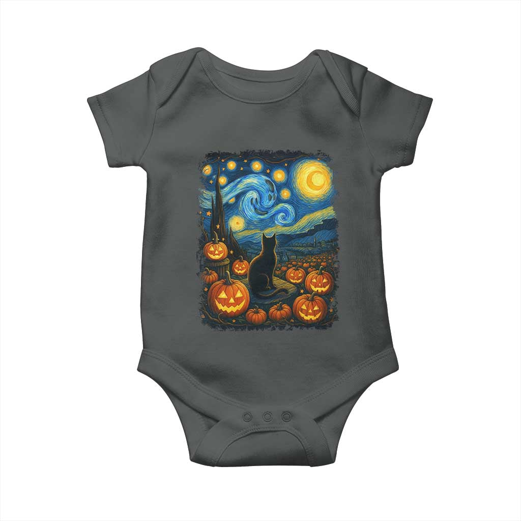 Halloween Cat Starry Night Van Gogh Cat Lovers Baby Onesie - Wonder Print Shop