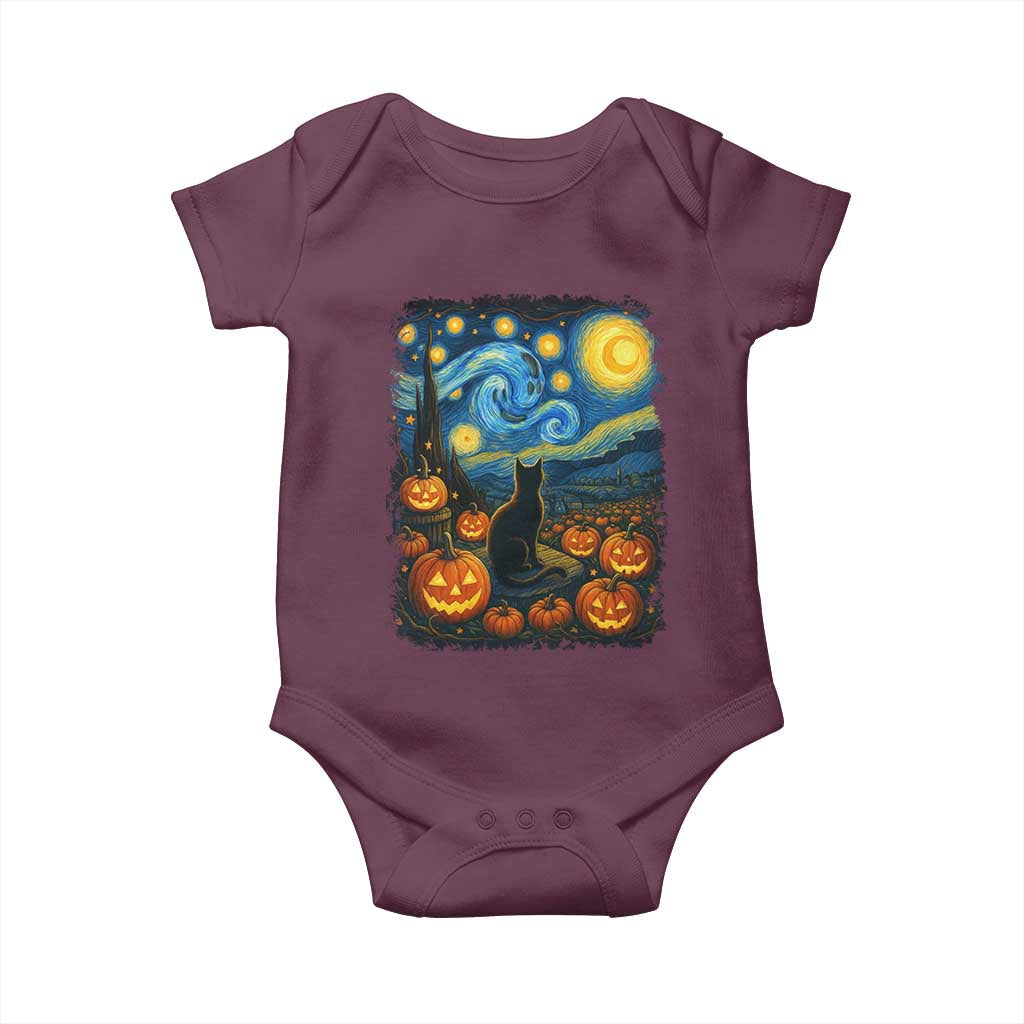 Halloween Cat Starry Night Van Gogh Cat Lovers Baby Onesie - Wonder Print Shop
