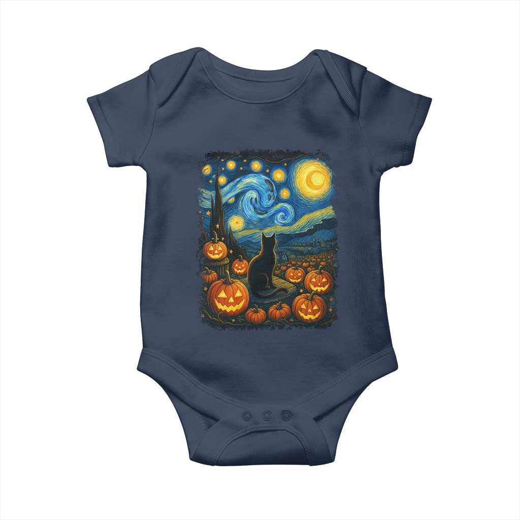 Halloween Cat Starry Night Van Gogh Cat Lovers Baby Onesie - Wonder Print Shop