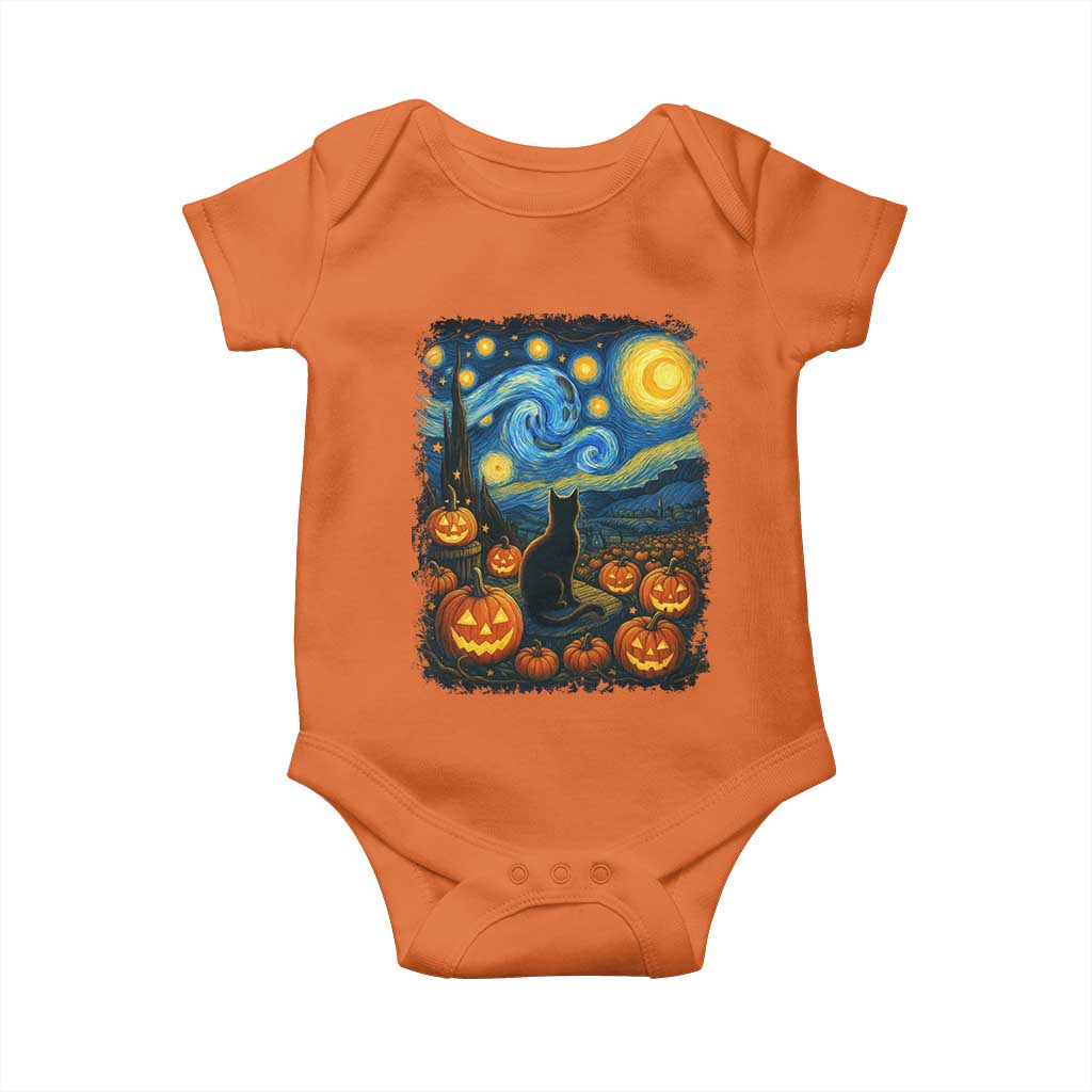 Halloween Cat Starry Night Van Gogh Cat Lovers Baby Onesie - Wonder Print Shop