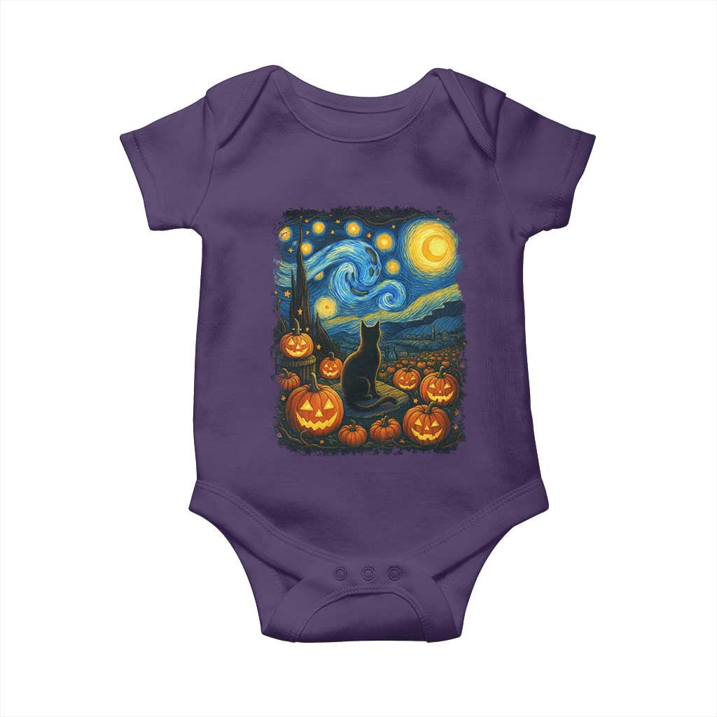 Halloween Cat Starry Night Van Gogh Cat Lovers Baby Onesie - Wonder Print Shop