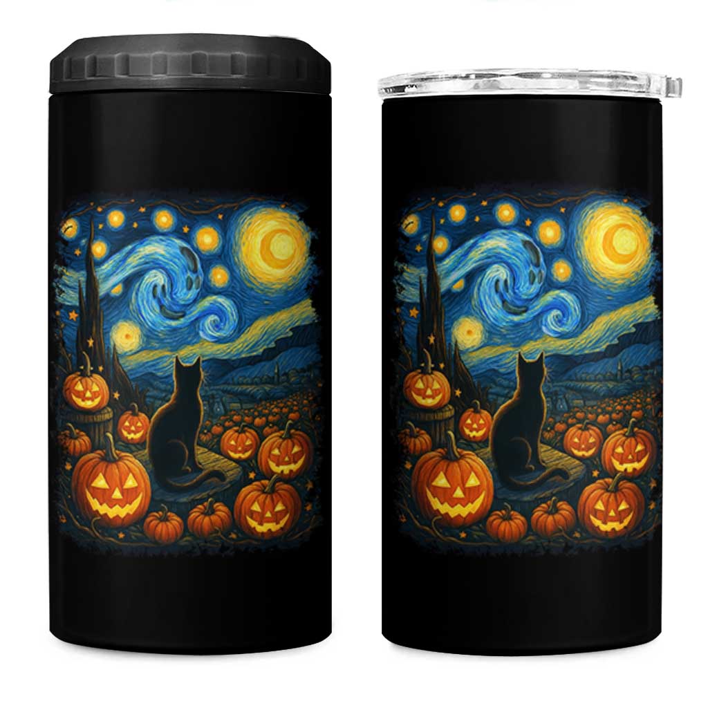 Halloween Cat Starry Night Van Gogh Cat Lovers 4 in 1 Can Cooler Tumbler - Wonder Print Shop