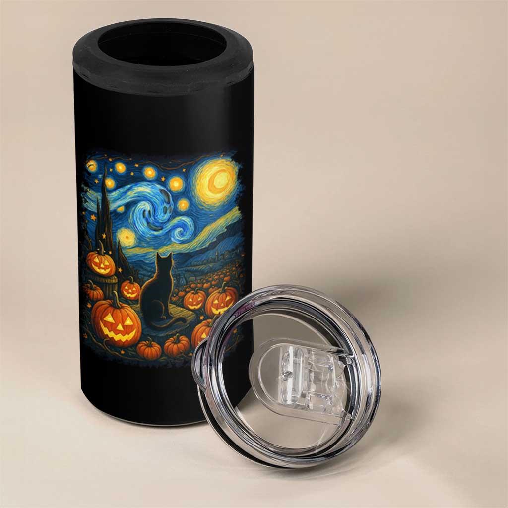 Halloween Cat Starry Night Van Gogh Cat Lovers 4 in 1 Can Cooler Tumbler - Wonder Print Shop