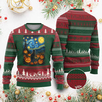 Halloween Cat Starry Night Van Gogh Cat Lovers Ugly Christmas Sweater - Wonder Print Shop
