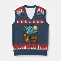 Halloween Cat Starry Night Van Gogh Cat Lovers V-Neck Knit Sweater Vest - Wonder Print Shop