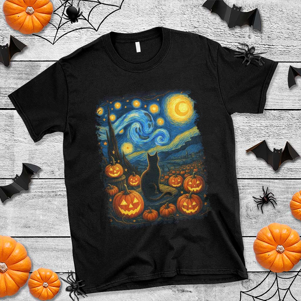 Halloween Cat Starry Night Van Gogh Cat Lovers T Shirt - Wonder Print Shop