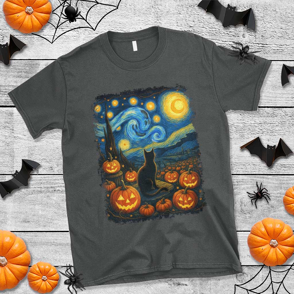 Halloween Cat Starry Night Van Gogh Cat Lovers T Shirt - Wonder Print Shop
