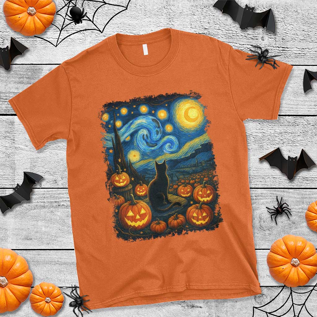 Halloween Cat Starry Night Van Gogh Cat Lovers T Shirt - Wonder Print Shop