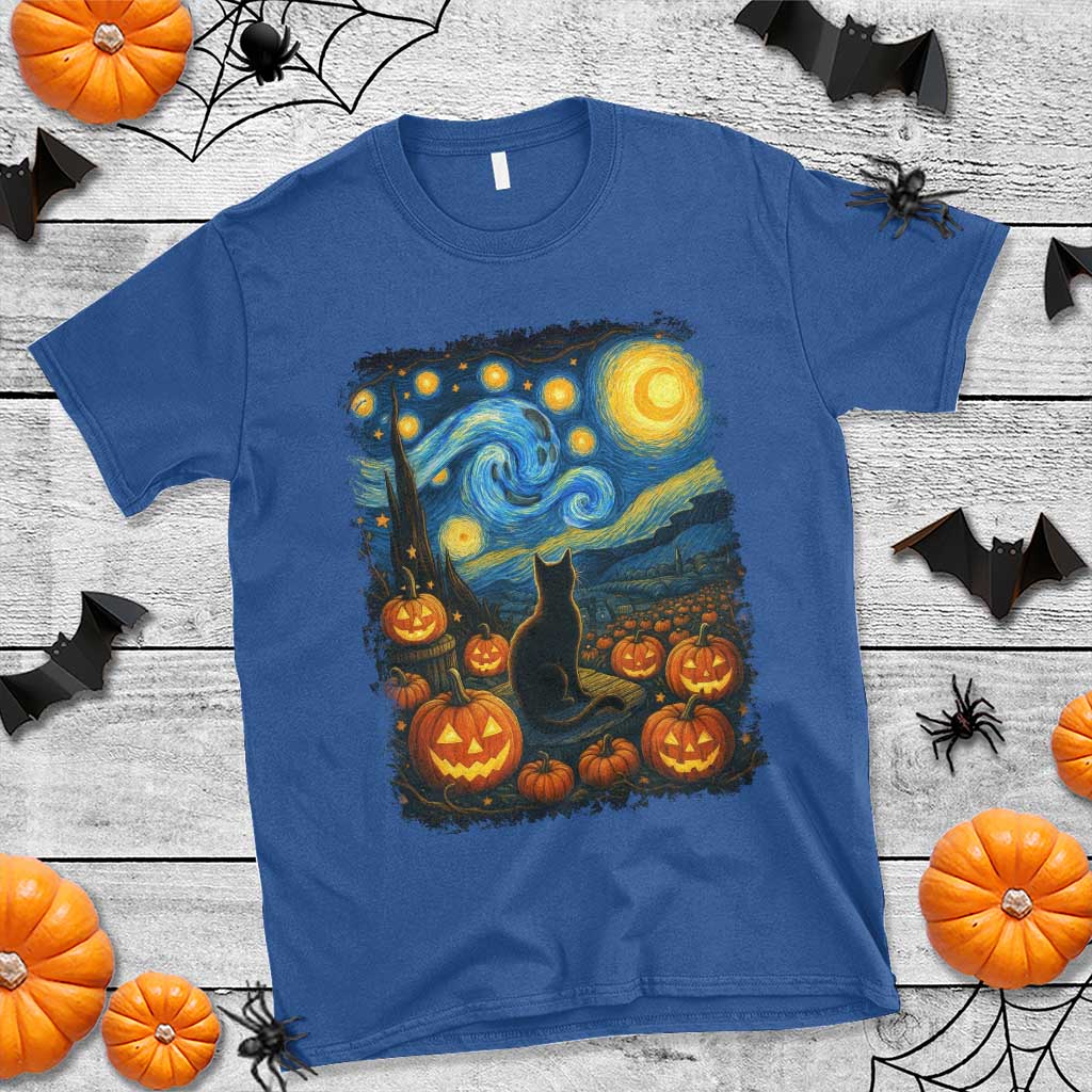 Halloween Cat Starry Night Van Gogh Cat Lovers T Shirt - Wonder Print Shop