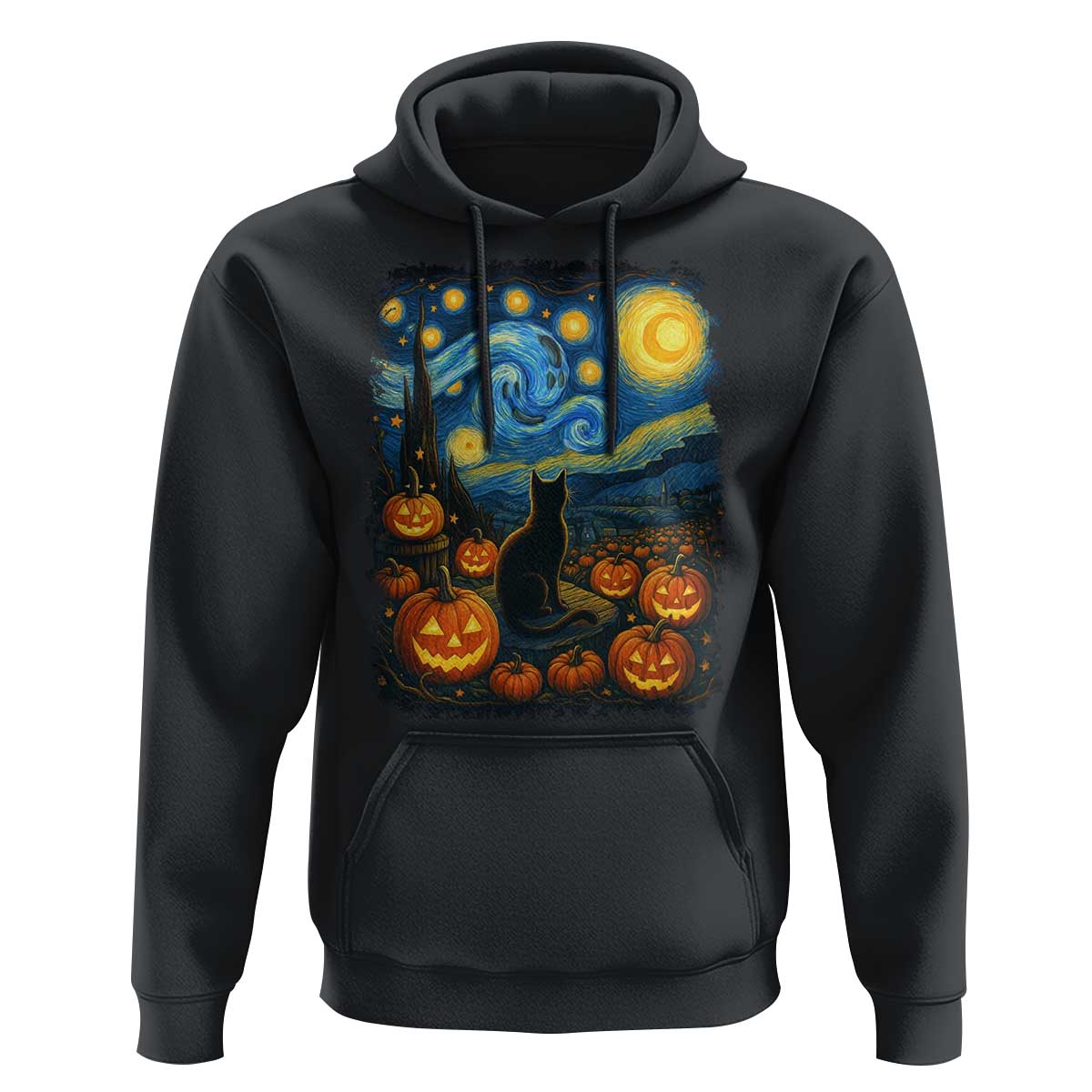 Halloween Cat Starry Night Van Gogh Cat Lovers Hoodie - Wonder Print Shop