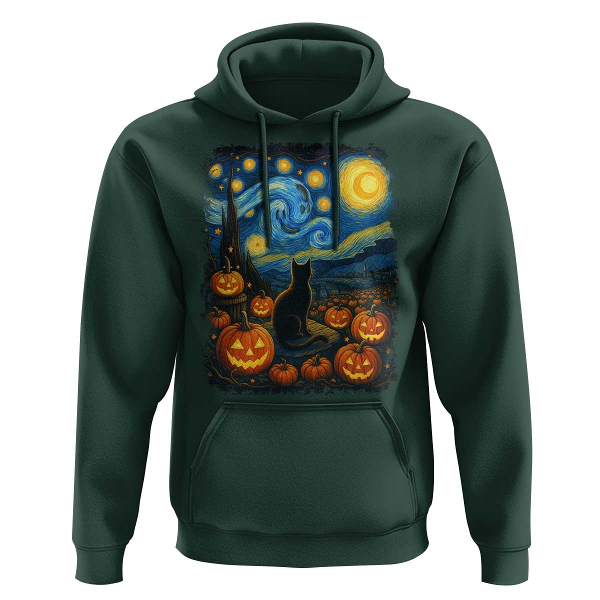 Halloween Cat Starry Night Van Gogh Cat Lovers Hoodie - Wonder Print Shop