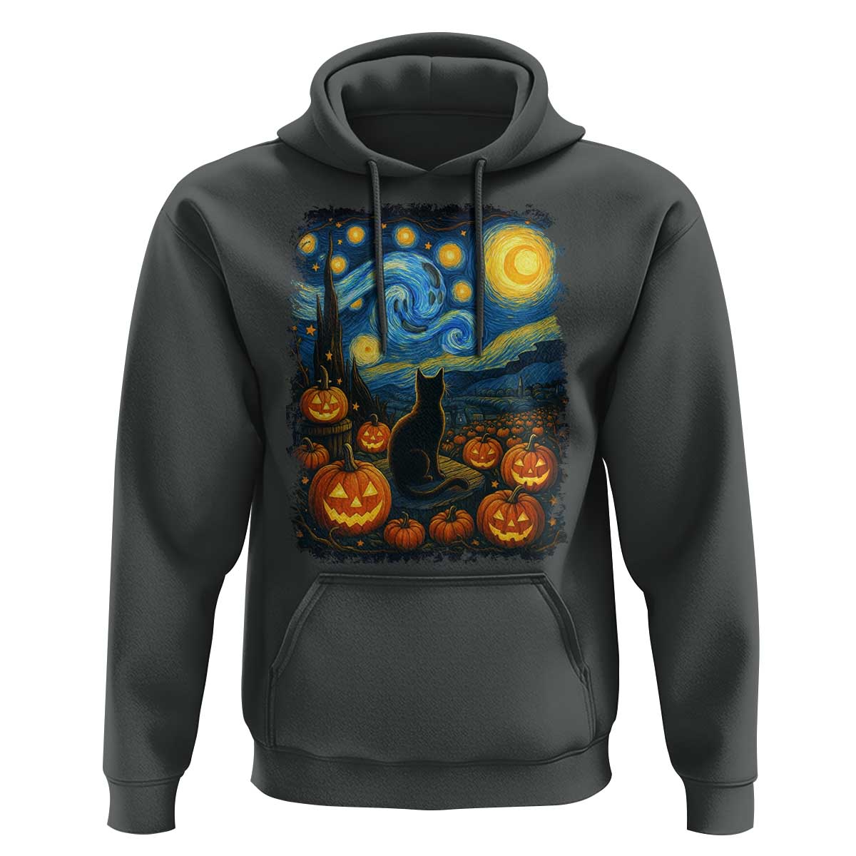 Halloween Cat Starry Night Van Gogh Cat Lovers Hoodie - Wonder Print Shop