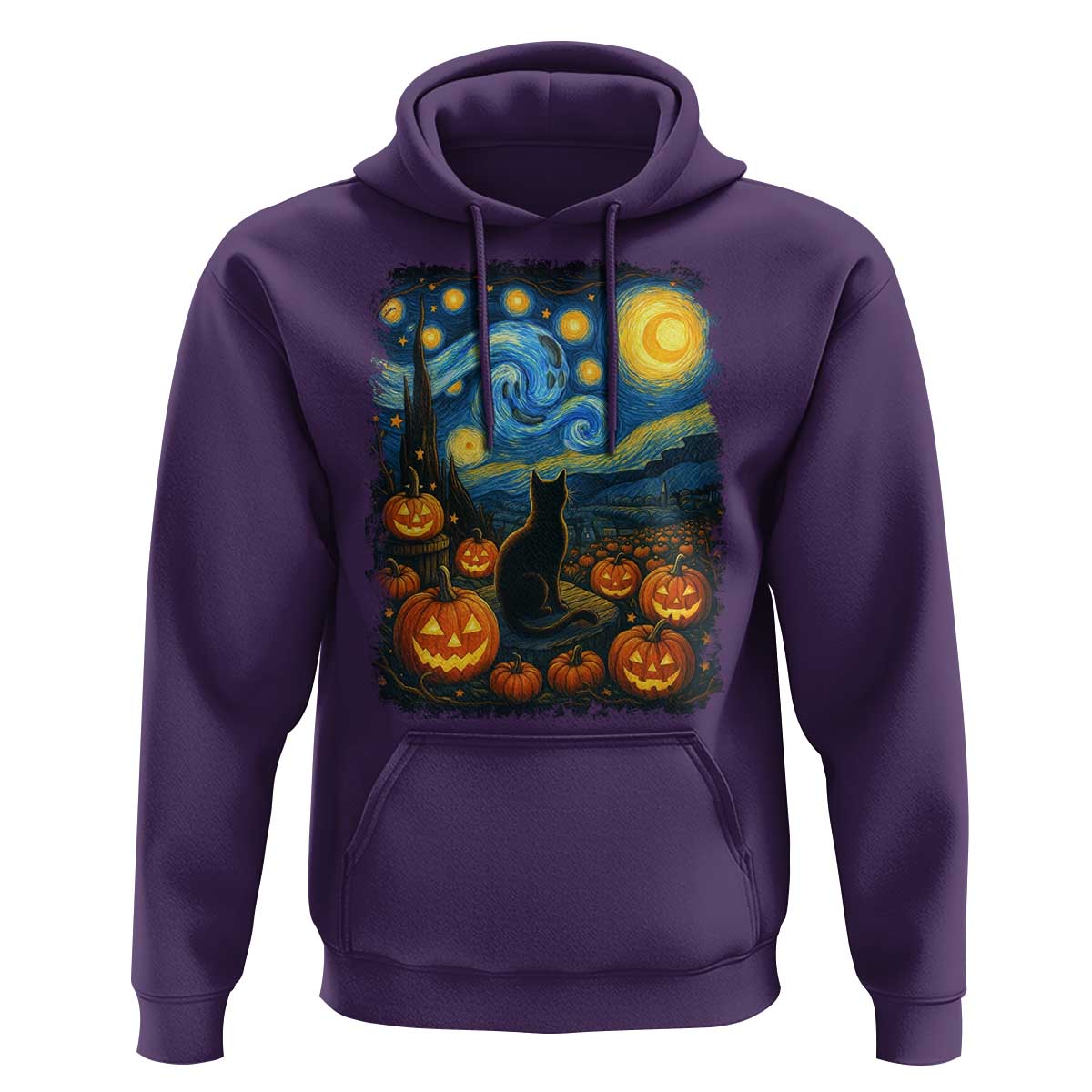 Halloween Cat Starry Night Van Gogh Cat Lovers Hoodie - Wonder Print Shop