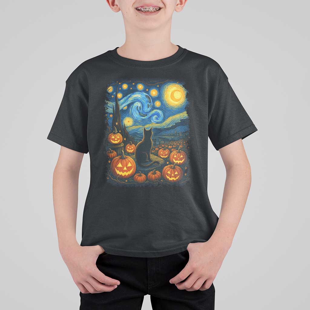 Halloween Cat Starry Night Van Gogh Cat Lovers T Shirt For Kid - Wonder Print Shop