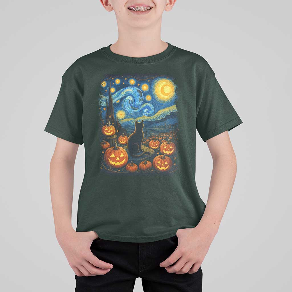 Halloween Cat Starry Night Van Gogh Cat Lovers T Shirt For Kid - Wonder Print Shop