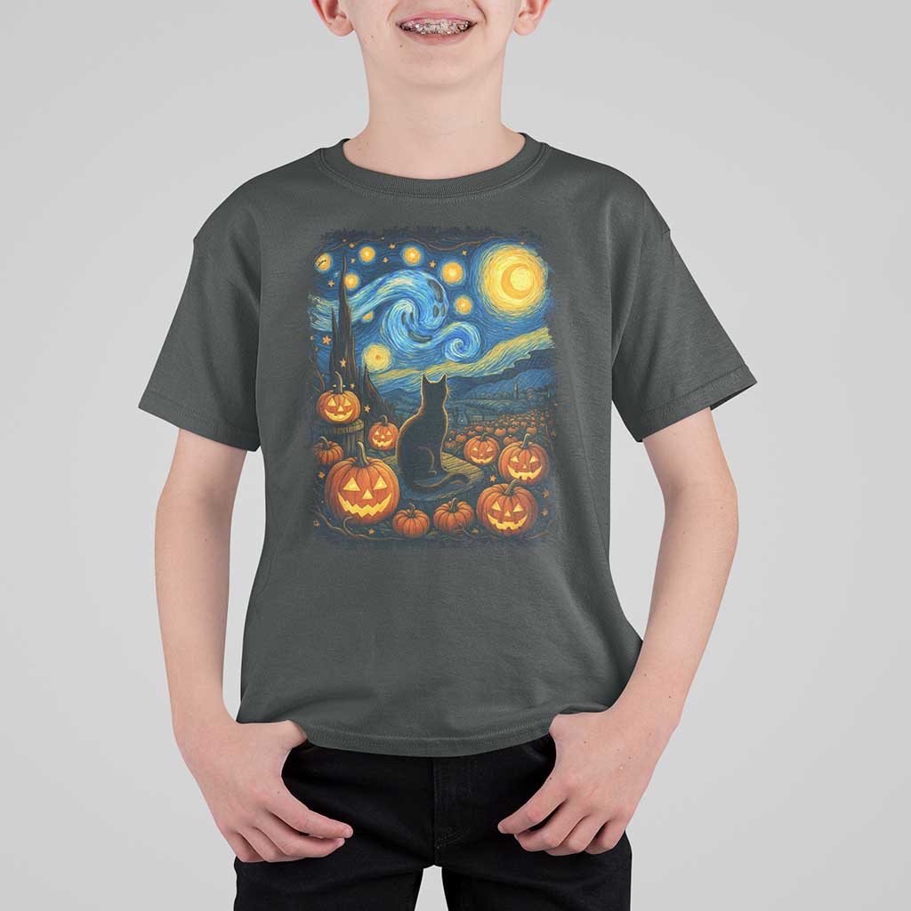 Halloween Cat Starry Night Van Gogh Cat Lovers T Shirt For Kid - Wonder Print Shop