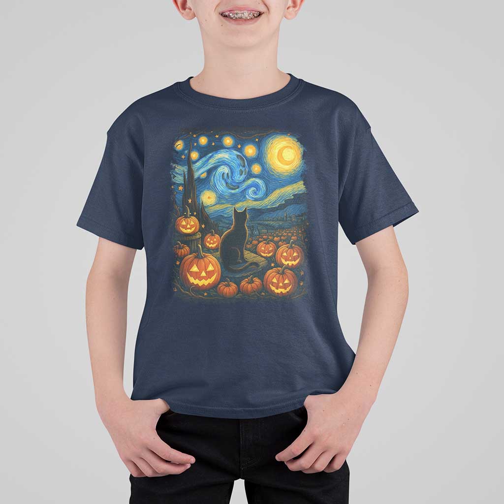 Halloween Cat Starry Night Van Gogh Cat Lovers T Shirt For Kid - Wonder Print Shop