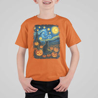Halloween Cat Starry Night Van Gogh Cat Lovers T Shirt For Kid - Wonder Print Shop