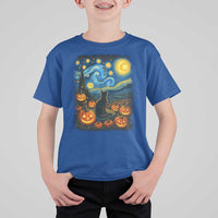 Halloween Cat Starry Night Van Gogh Cat Lovers T Shirt For Kid - Wonder Print Shop