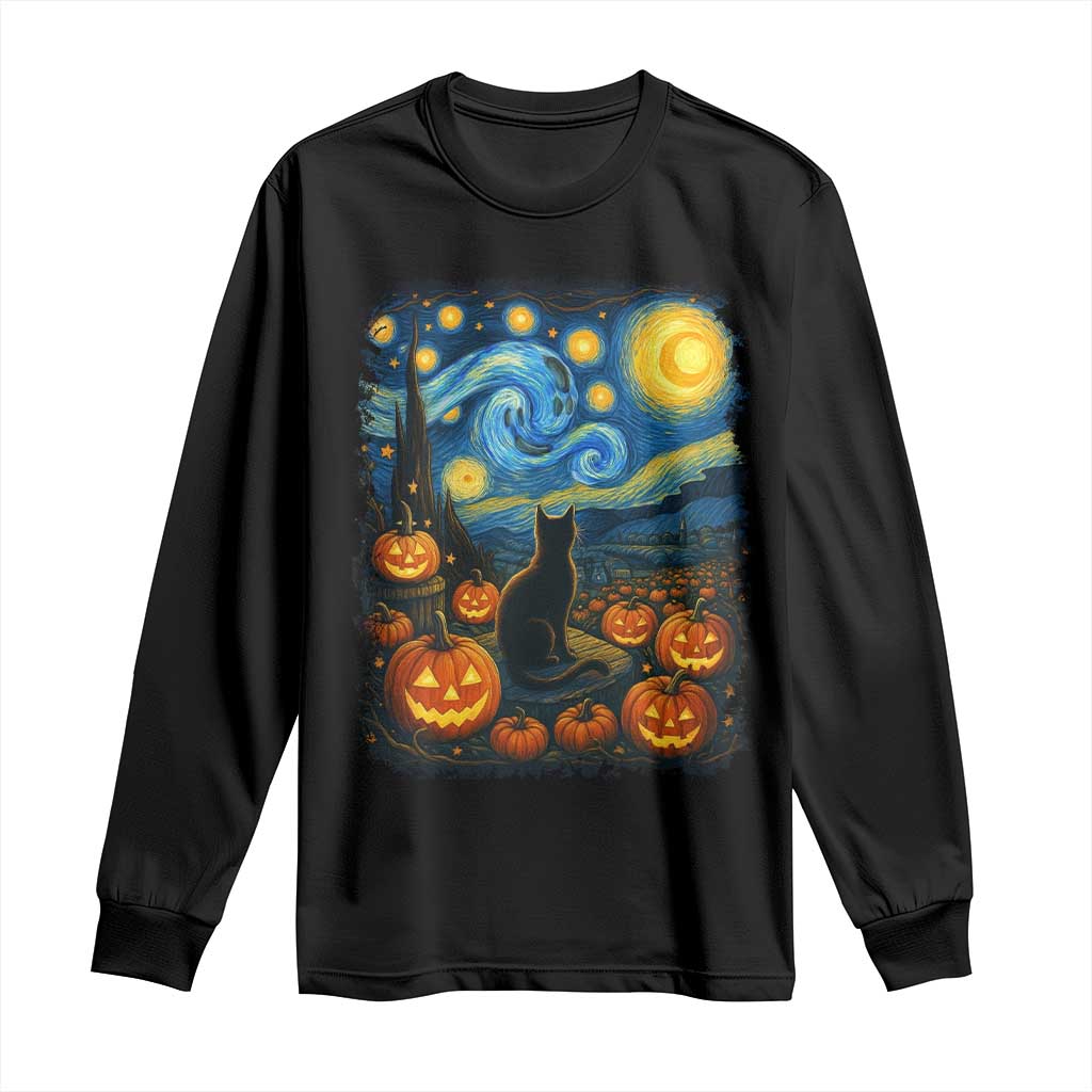 Halloween Cat Starry Night Van Gogh Cat Lovers Long Sleeve Shirt - Wonder Print Shop
