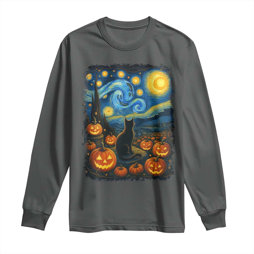 Halloween Cat Starry Night Van Gogh Cat Lovers Long Sleeve Shirt - Wonder Print Shop
