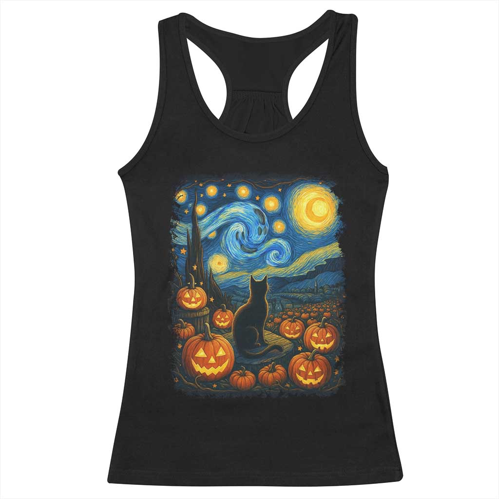 Halloween Cat Starry Night Van Gogh Cat Lovers Racerback Tank Top - Wonder Print Shop