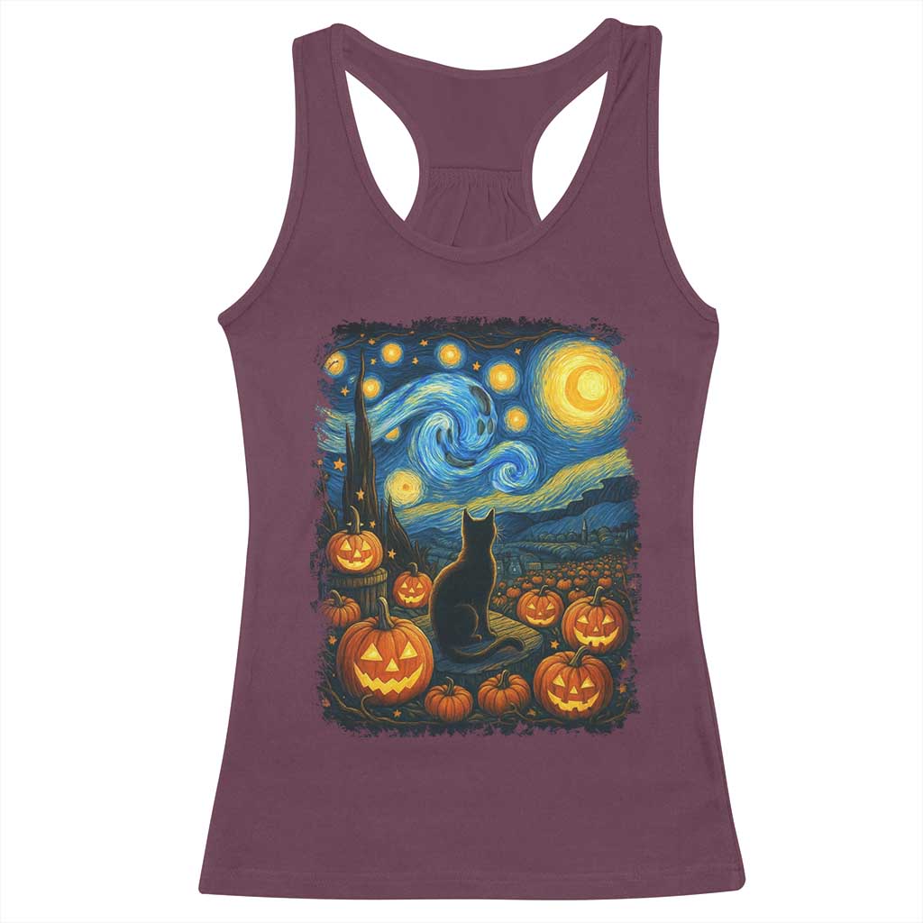 Halloween Cat Starry Night Van Gogh Cat Lovers Racerback Tank Top - Wonder Print Shop