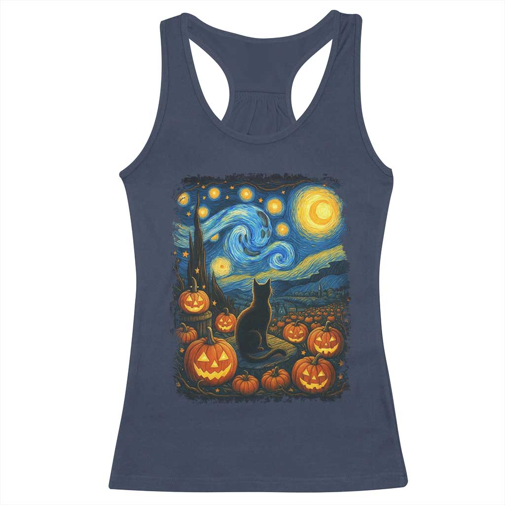 Halloween Cat Starry Night Van Gogh Cat Lovers Racerback Tank Top - Wonder Print Shop