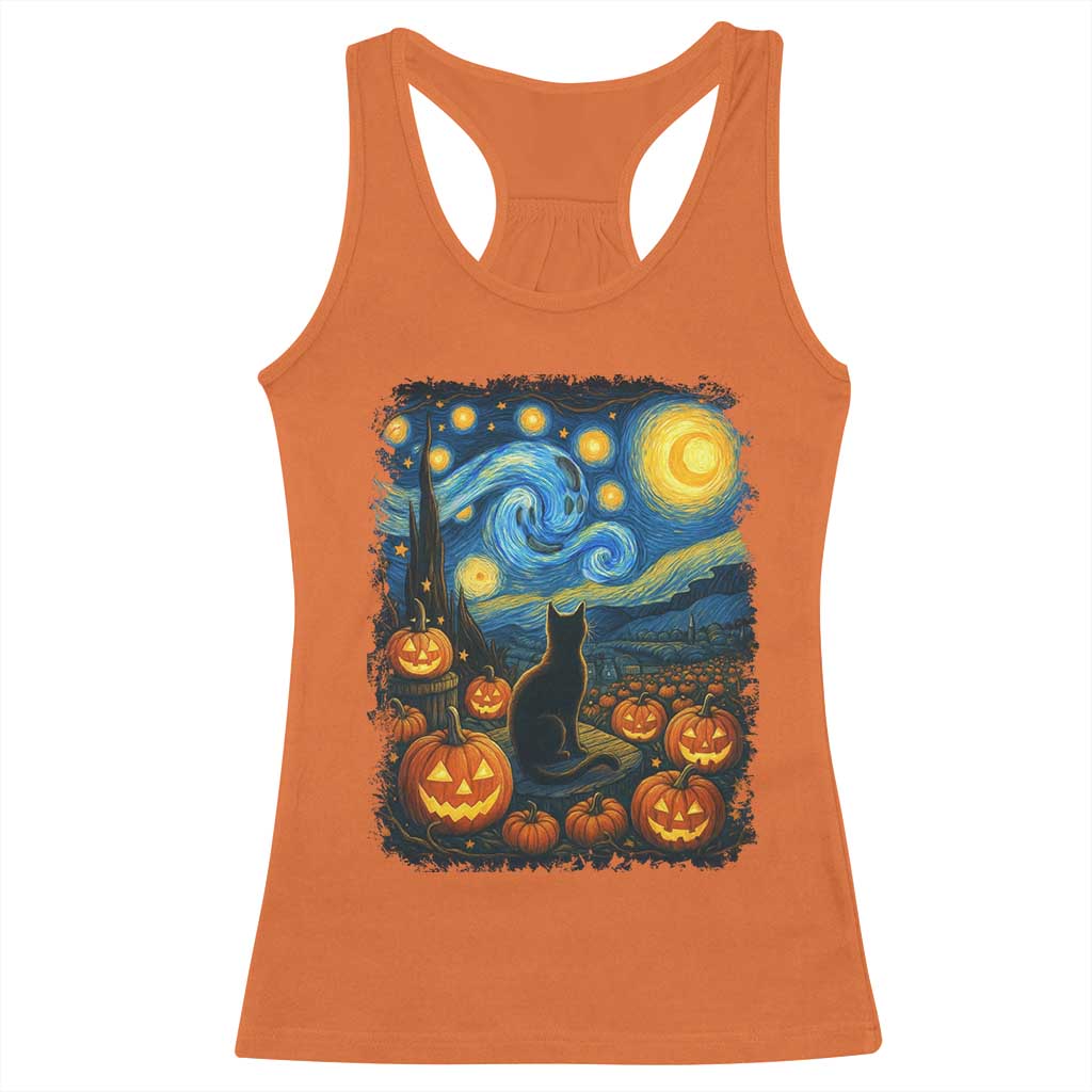 Halloween Cat Starry Night Van Gogh Cat Lovers Racerback Tank Top - Wonder Print Shop