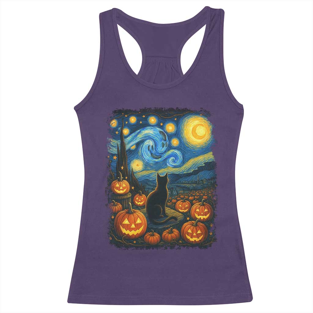 Halloween Cat Starry Night Van Gogh Cat Lovers Racerback Tank Top - Wonder Print Shop