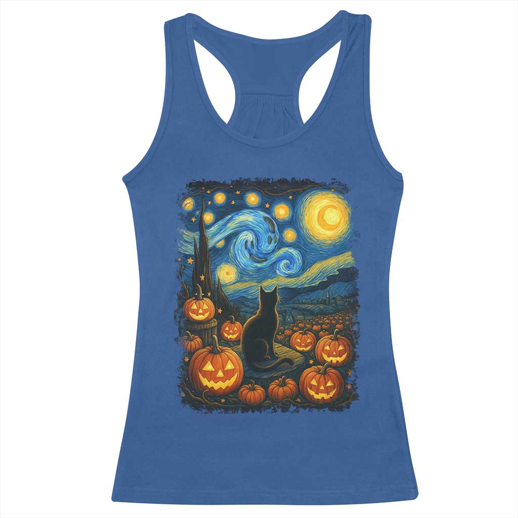 Halloween Cat Starry Night Van Gogh Cat Lovers Racerback Tank Top - Wonder Print Shop