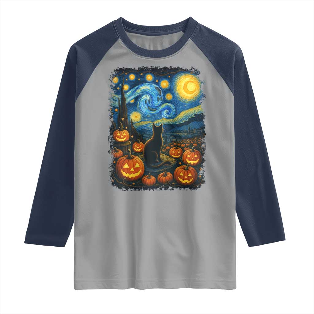 Halloween Cat Starry Night Van Gogh Cat Lovers Raglan Shirt - Wonder Print Shop