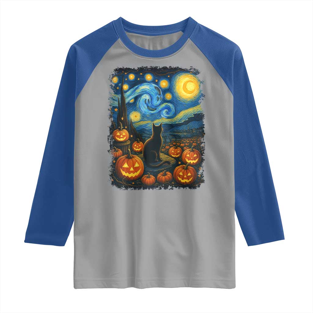 Halloween Cat Starry Night Van Gogh Cat Lovers Raglan Shirt - Wonder Print Shop