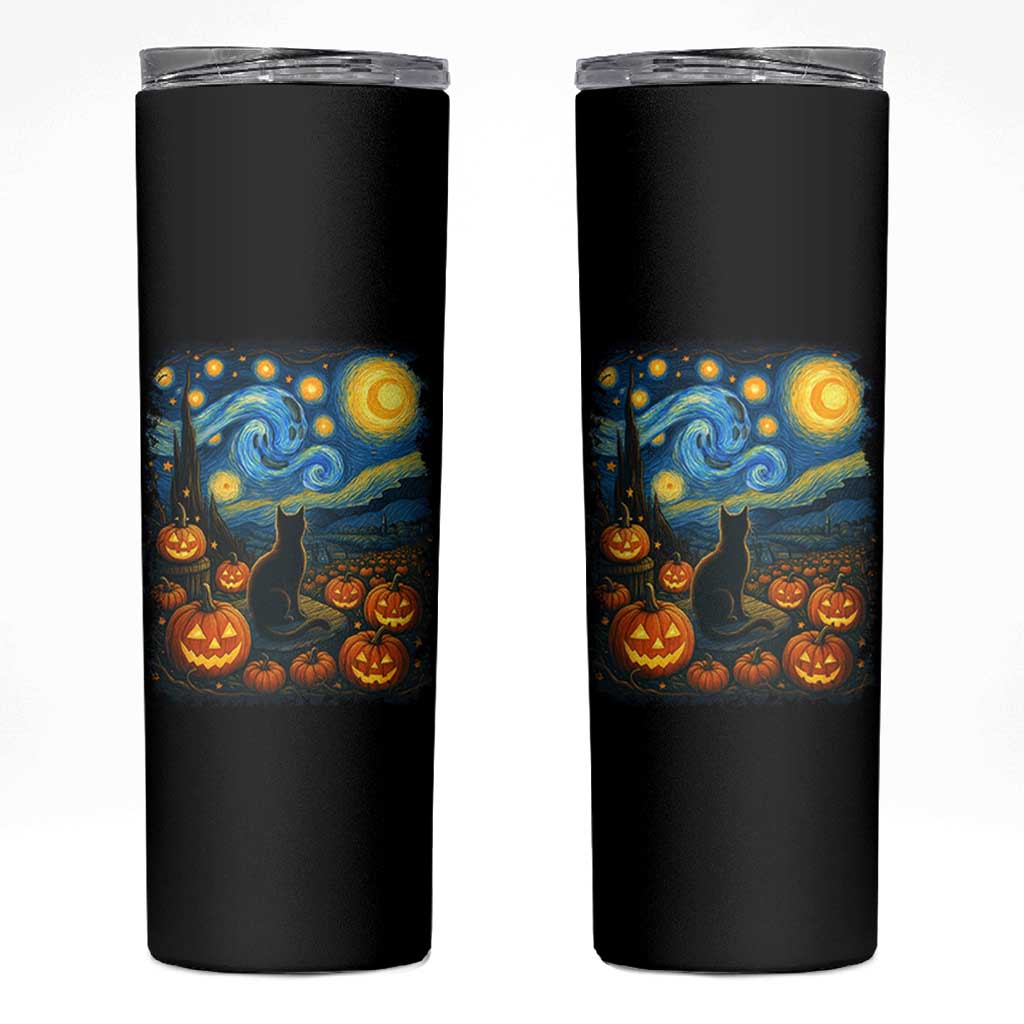Halloween Cat Starry Night Van Gogh Cat Lovers Skinny Tumbler - Wonder Print Shop